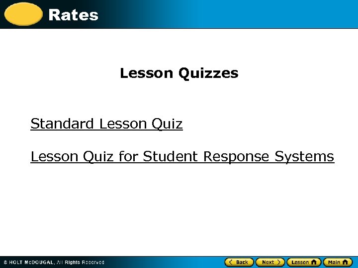 Rates Lesson Quizzes Standard Lesson Quiz for Student Response Systems 