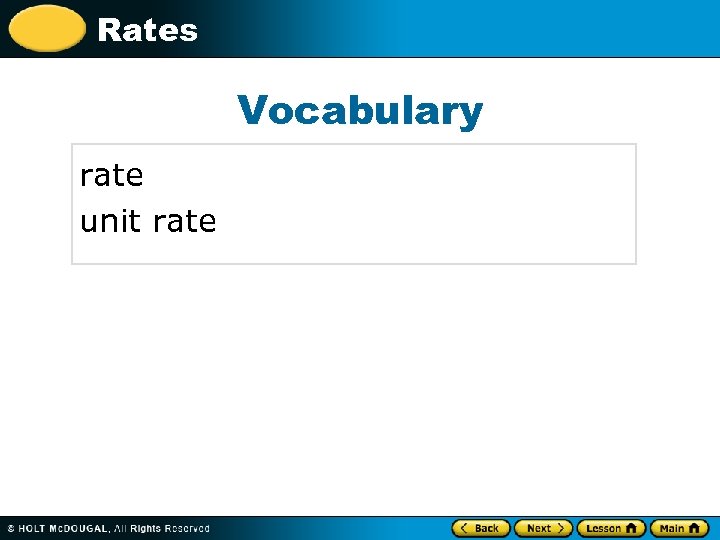 Rates Vocabulary rate unit rate 