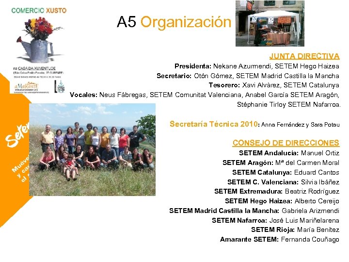 A 5 Organización JUNTA DIRECTIVA Presidenta: Nekane Azurmendi, SETEM Hego Haizea Secretario: Otón Gómez,