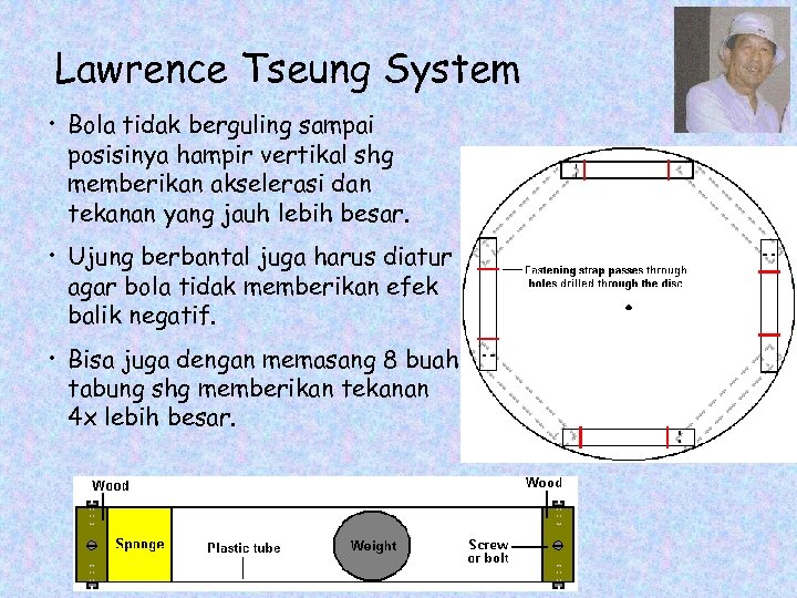 Lawrence Tseung System • Bola tidak berguling sampai posisinya hampir vertikal shg memberikan akselerasi