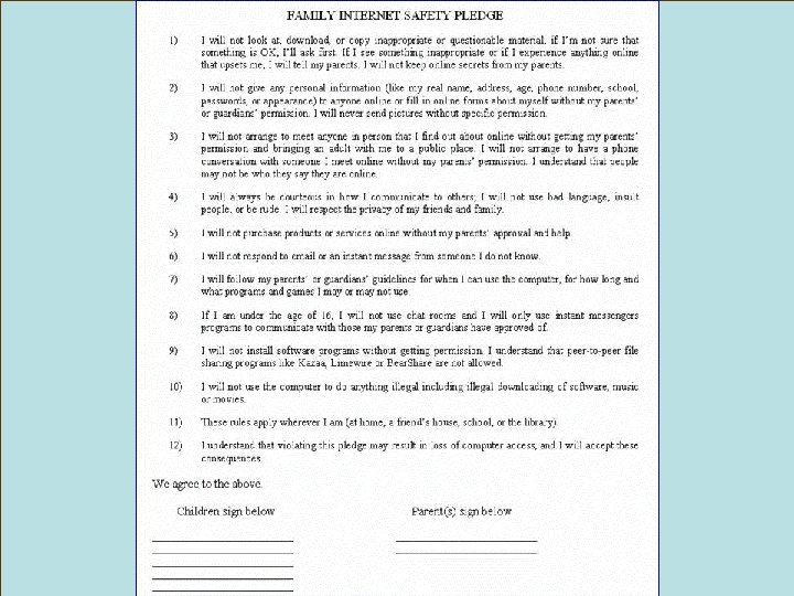Family Interet Safety Pledge 