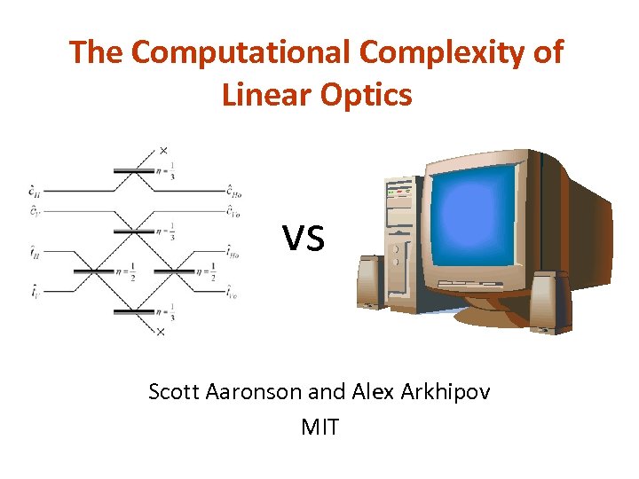 The Computational Complexity of Linear Optics vs Scott Aaronson and Alex Arkhipov MIT 