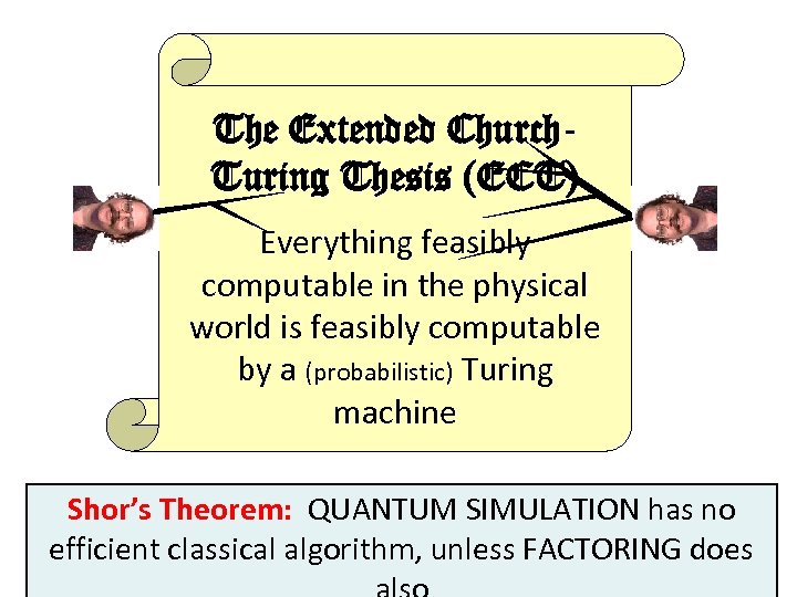 The Extended Church. Turing Thesis (ECT) Everything feasibly computable in the physical world is