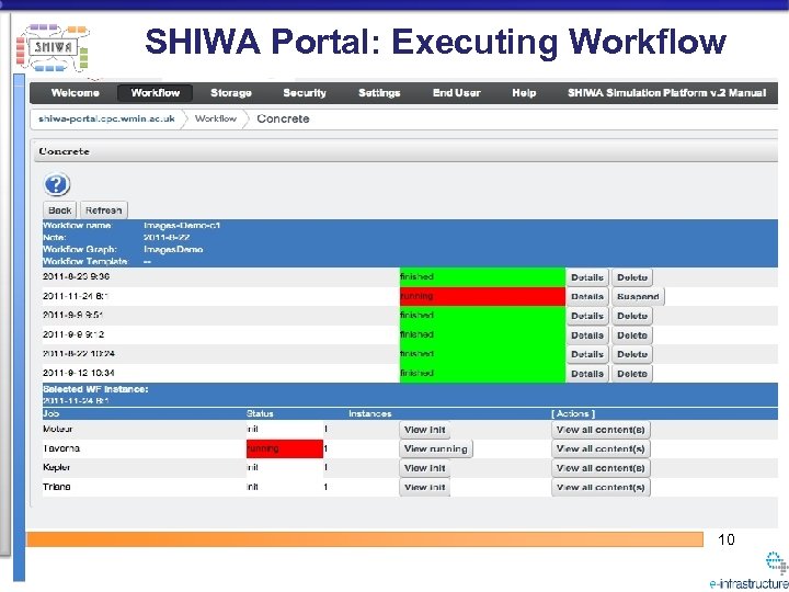 SHIWA Portal: Executing Workflow 10 