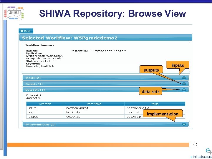 SHIWA Repository: Browse View outputs inputs data sets implementation 12 