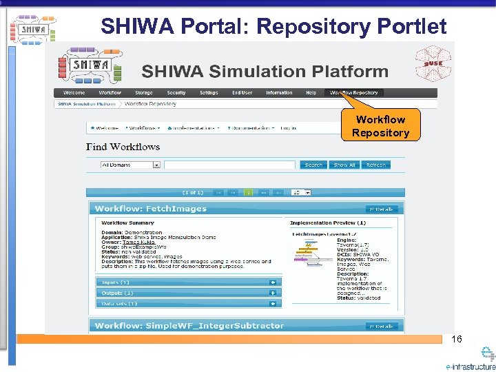 SHIWA Portal: Repository Portlet Workflow Repository 16 