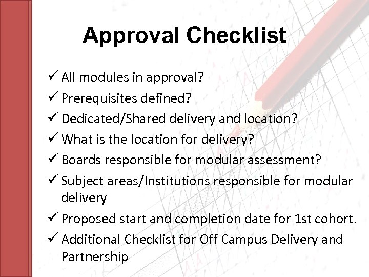 Approval Checklist ü All modules in approval? ü Prerequisites defined? ü Dedicated/Shared delivery and