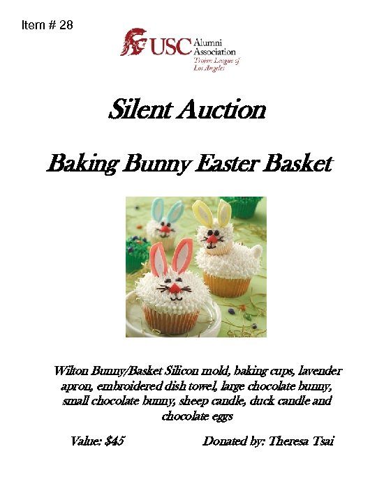 Item # 28 Silent Auction Baking Bunny Easter Basket Wilton Bunny/Basket Silicon mold, baking