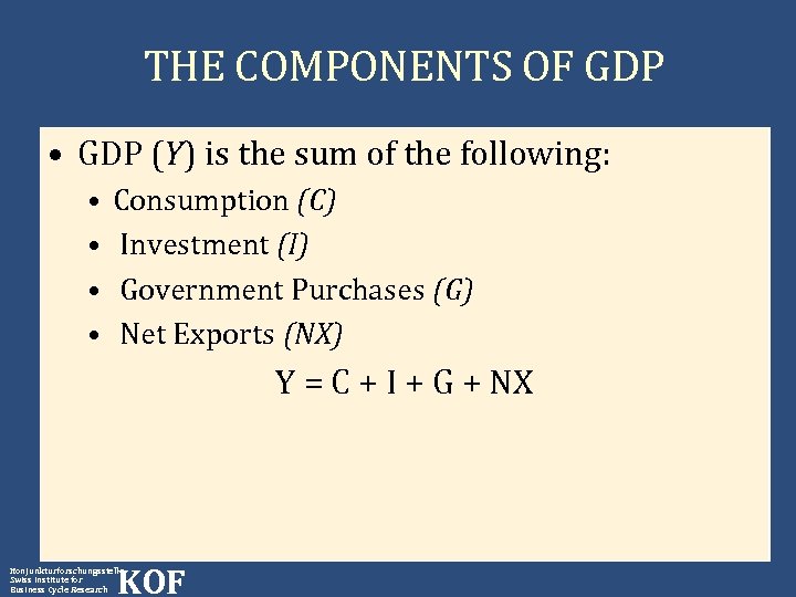 THE COMPONENTS OF GDP • GDP (Y) is the sum of the following: •