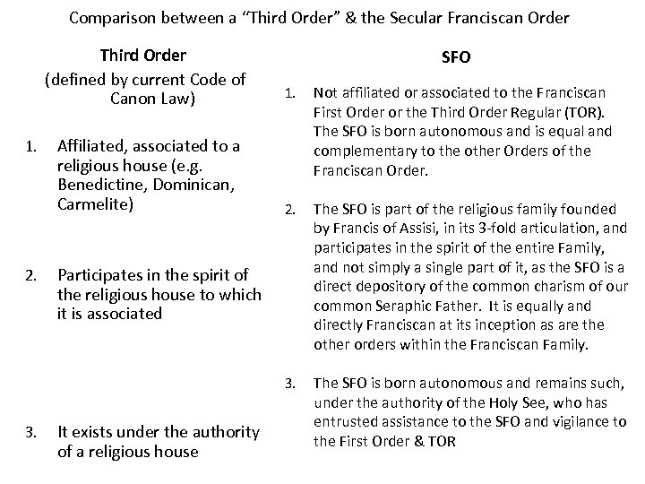 Comparison between a “Third Order” & the Secular Franciscan Order Third Order (defined by