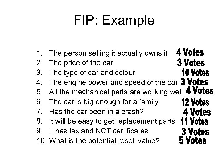 FIP: Example 1. The person selling it actually owns it 2. The price of