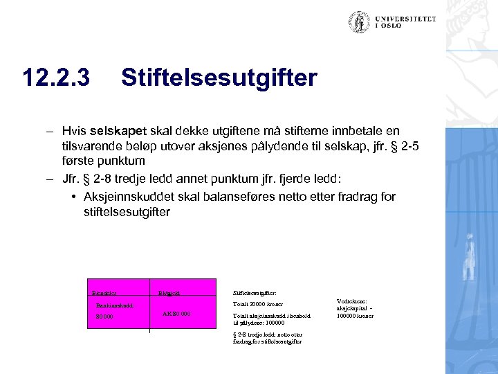12. 2. 3 Stiftelsesutgifter – Hvis selskapet skal dekke utgiftene må stifterne innbetale en