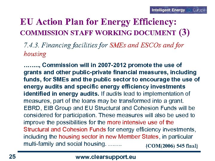 EU Action Plan for Energy Efficiency: COMMISSION STAFF WORKING DOCUMENT (3) 7. 4. 3.