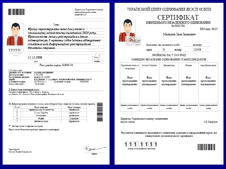 1111111 Прошу зареєструвати мене для участі в зовнішньому незалежному оцінюванні 2010 року. Правильність запису