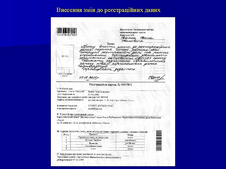 Внесення змін до реєстраційних даних 