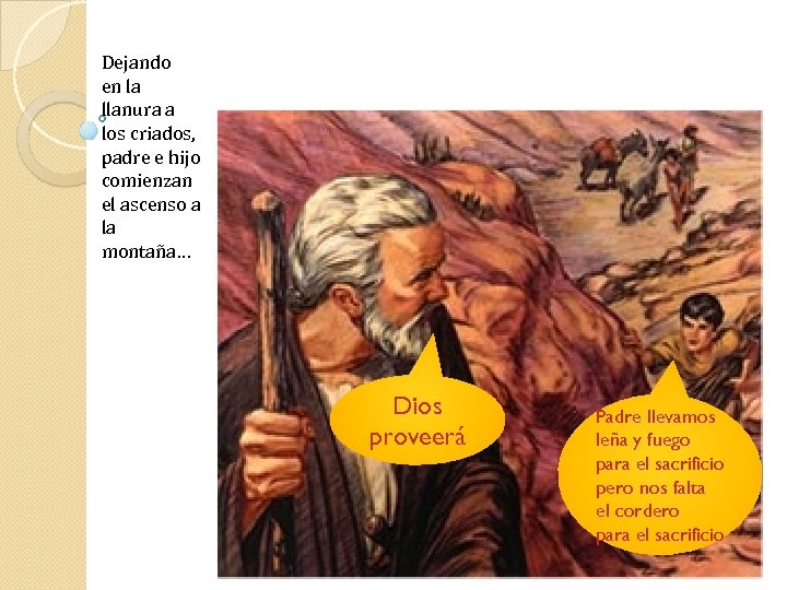 Dejando en la llanura a los criados, padre e hijo comienzan el ascenso a