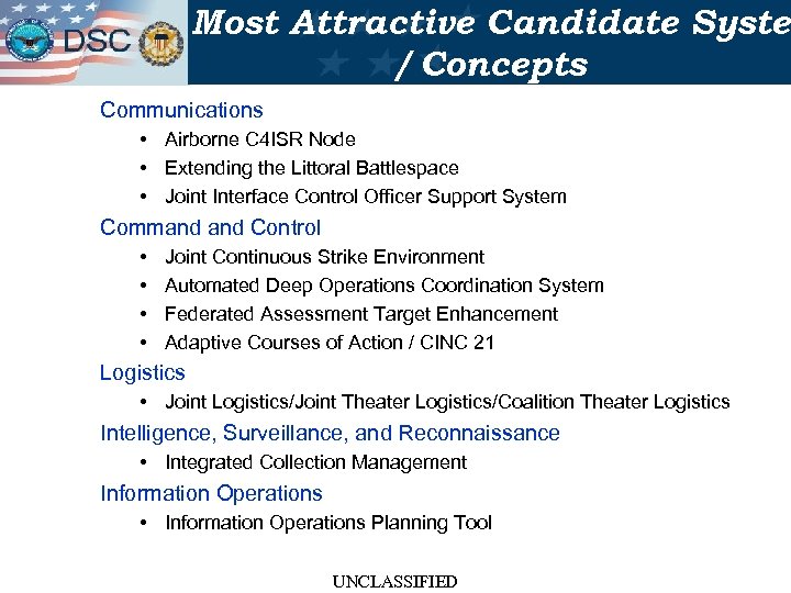 Most Attractive Candidate System / Concepts Communications • Airborne C 4 ISR Node •