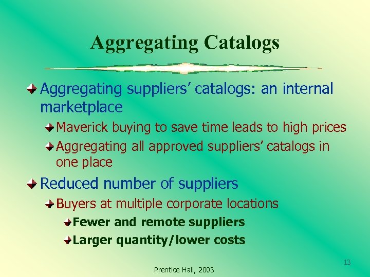Aggregating Catalogs Aggregating suppliers’ catalogs: an internal marketplace Maverick buying to save time leads