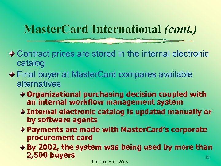 Master. Card International (cont. ) Contract prices are stored in the internal electronic catalog