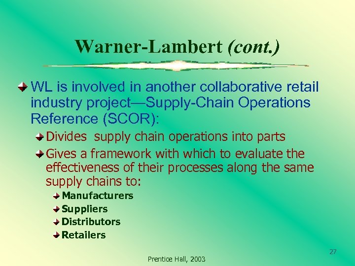 Warner-Lambert (cont. ) WL is involved in another collaborative retail industry project—Supply-Chain Operations Reference