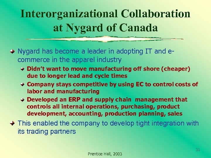 Interorganizational Collaboration at Nygard of Canada Nygard has become a leader in adopting IT