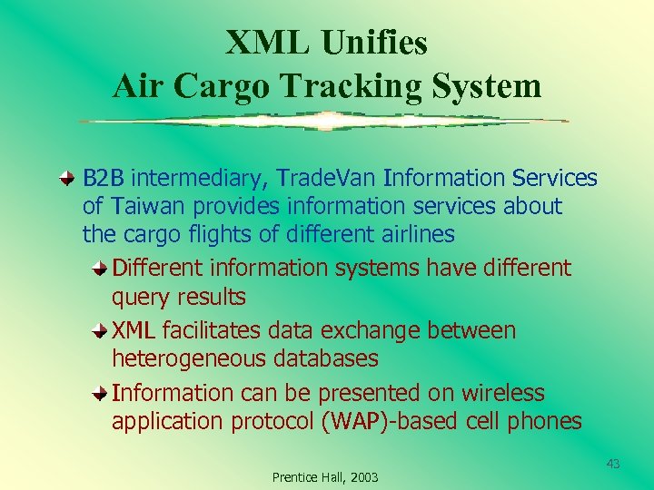 XML Unifies Air Cargo Tracking System B 2 B intermediary, Trade. Van Information Services