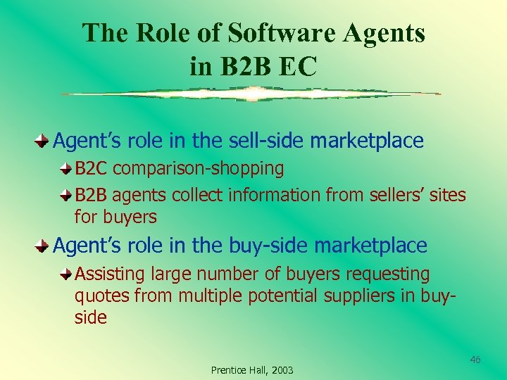The Role of Software Agents in B 2 B EC Agent’s role in the