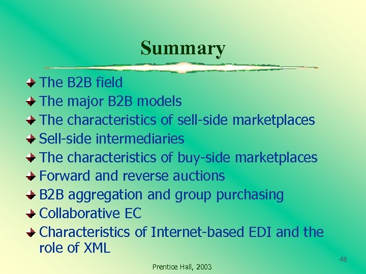 Summary The B 2 B field The major B 2 B models The characteristics