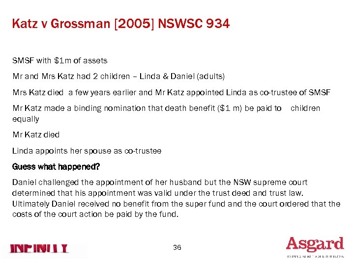 Katz v Grossman [2005] NSWSC 934 SMSF with $1 m of assets Mr and