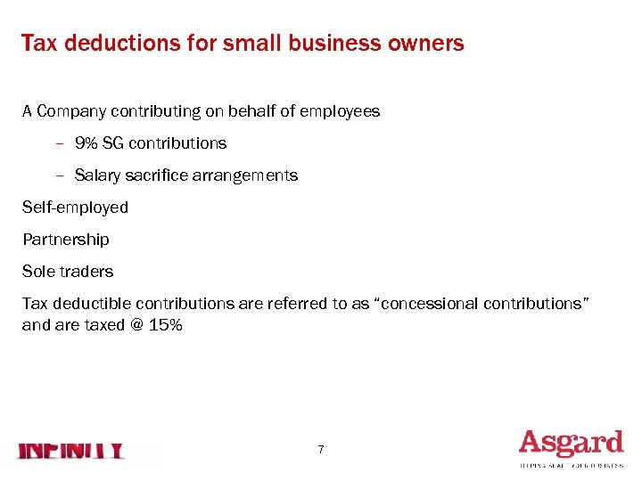 Tax deductions for small business owners A Company contributing on behalf of employees –