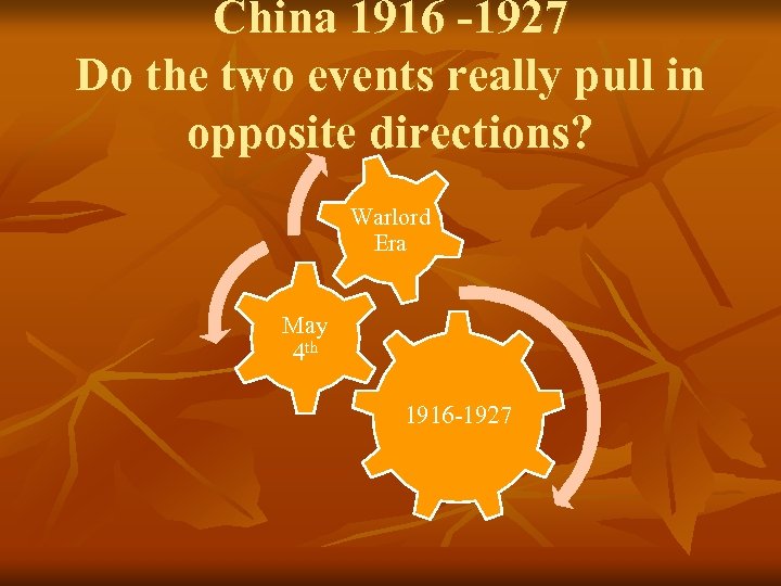 China 1916 -1927 Do the two events really pull in opposite directions? Warlord Era