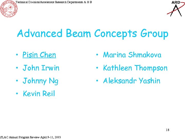 Technical Division/Accelerator Research Departments A & B Advanced Beam Concepts Group • Pisin Chen