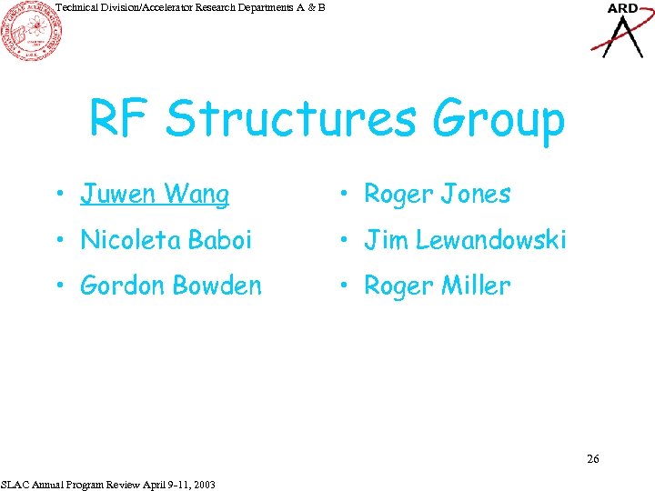 Technical Division/Accelerator Research Departments A & B RF Structures Group • Juwen Wang •
