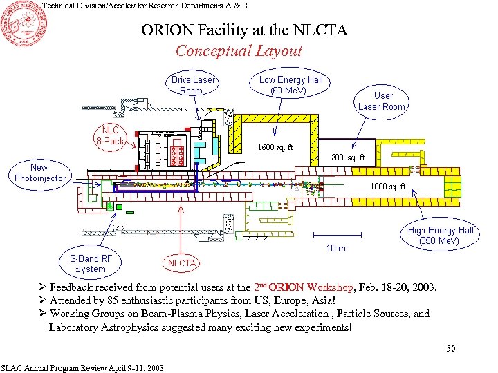 Technical Division/Accelerator Research Departments A & B ORION Facility at the NLCTA Conceptual Layout
