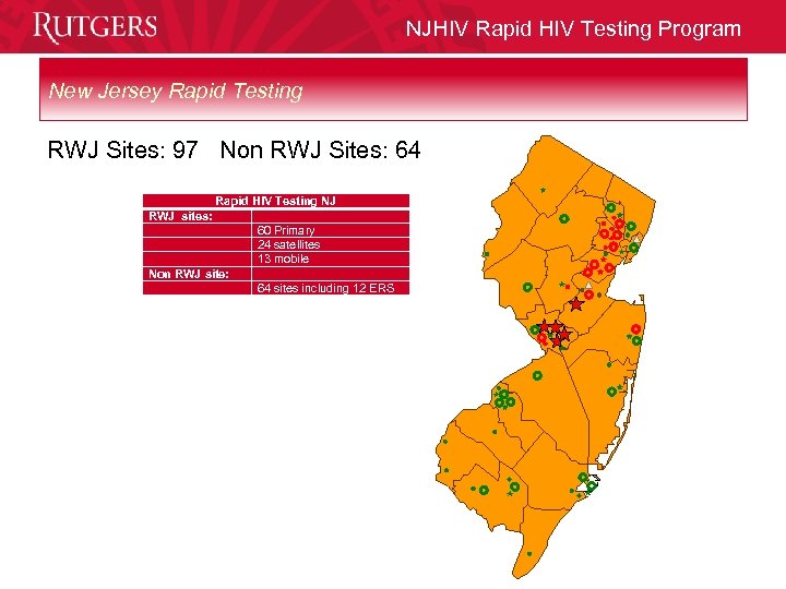 NJHIV Rapid HIV Testing Program New Jersey Rapid Testing RWJ Sites: 97 Non RWJ