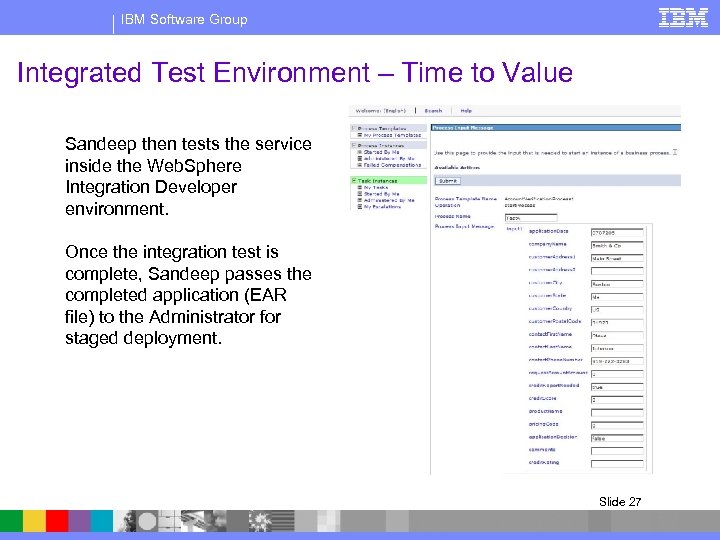 IBM Software Group Integrated Test Environment – Time to Value Sandeep then tests the