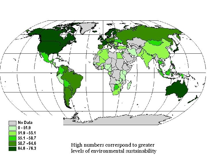 High numbers correspond to greater levels of environmental sustainability 