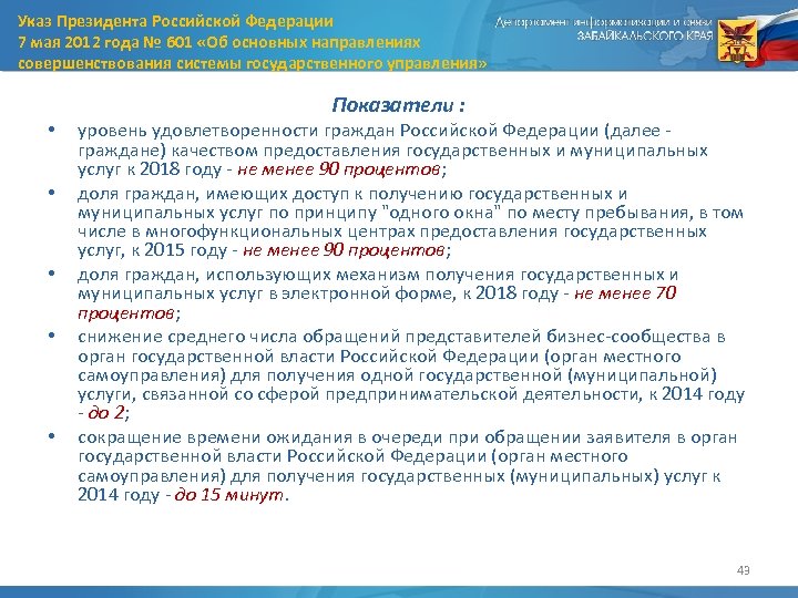 Указ Президента Российской Федерации 7 мая 2012 года № 601 «Об основных направлениях совершенствования
