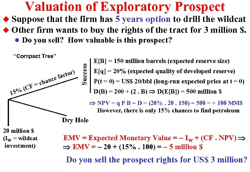 Valuation of Exploratory Prospect u Suppose that the firm has 5 years u Other