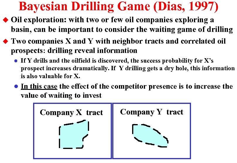 Bayesian Drilling Game (Dias, 1997) Oil exploration: with two or few oil companies exploring