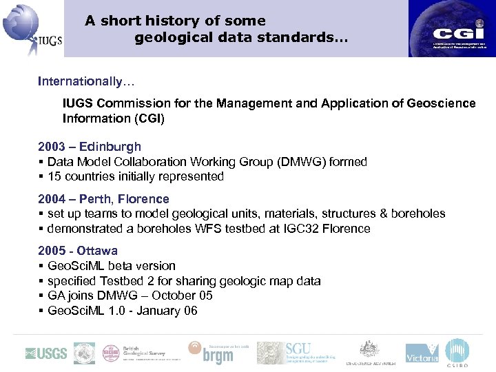 A short history of some geological data standards… Internationally… IUGS Commission for the Management