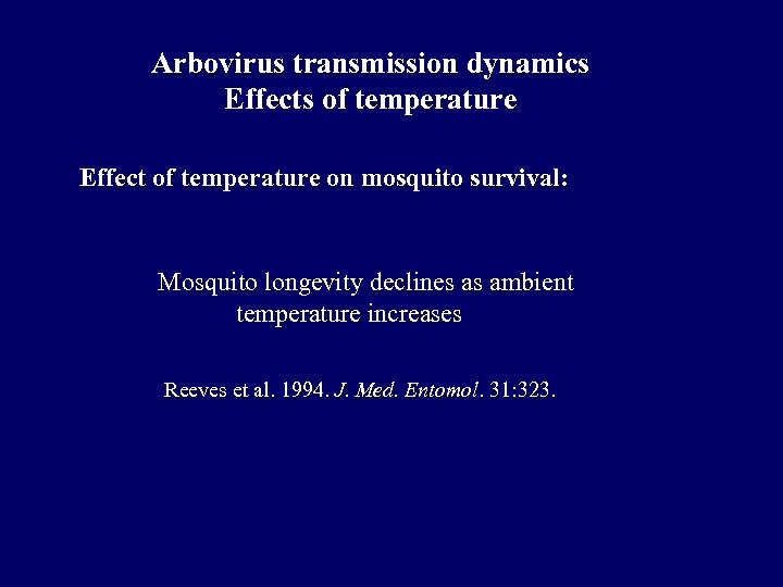 Arbovirus transmission dynamics Effects of temperature Effect of temperature on mosquito survival: Mosquito longevity