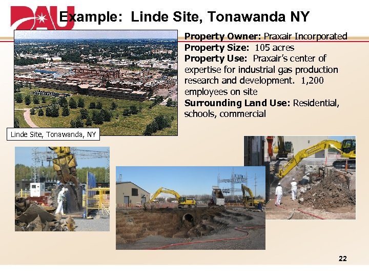 Example: Linde Site, Tonawanda NY Property Owner: Praxair Incorporated Property Size: 105 acres Property