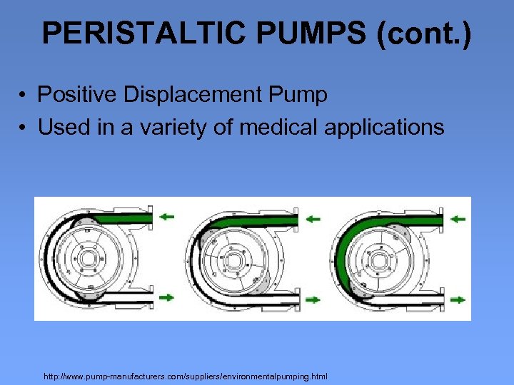 PERISTALTIC PUMPS (cont. ) • Positive Displacement Pump • Used in a variety of