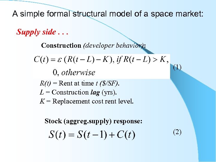 A simple formal structural model of a space market: Supply side. . . Construction