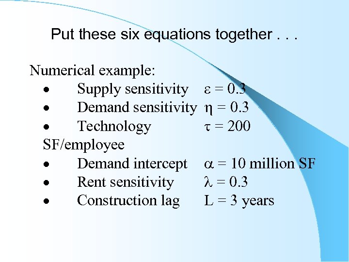 Put these six equations together. . . Numerical example: · Supply sensitivity · Demand