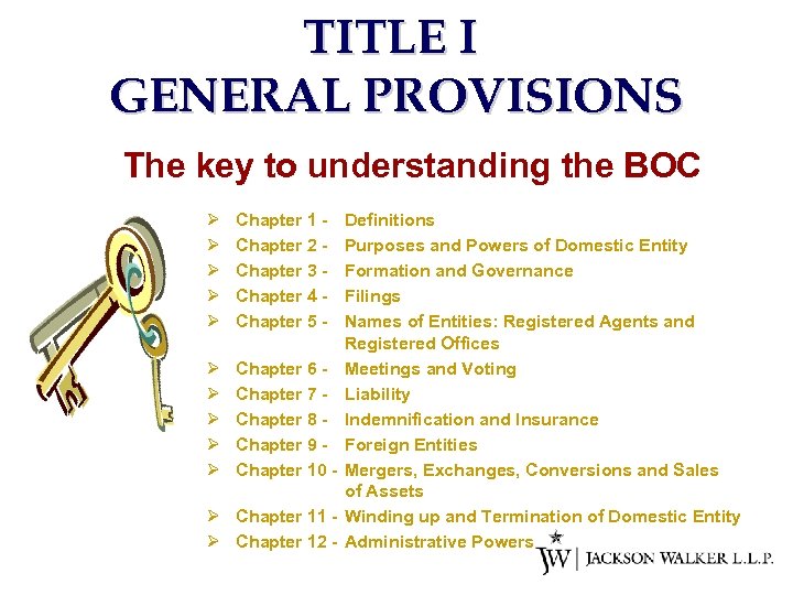 TITLE I GENERAL PROVISIONS The key to understanding the BOC Ø Ø Ø Chapter
