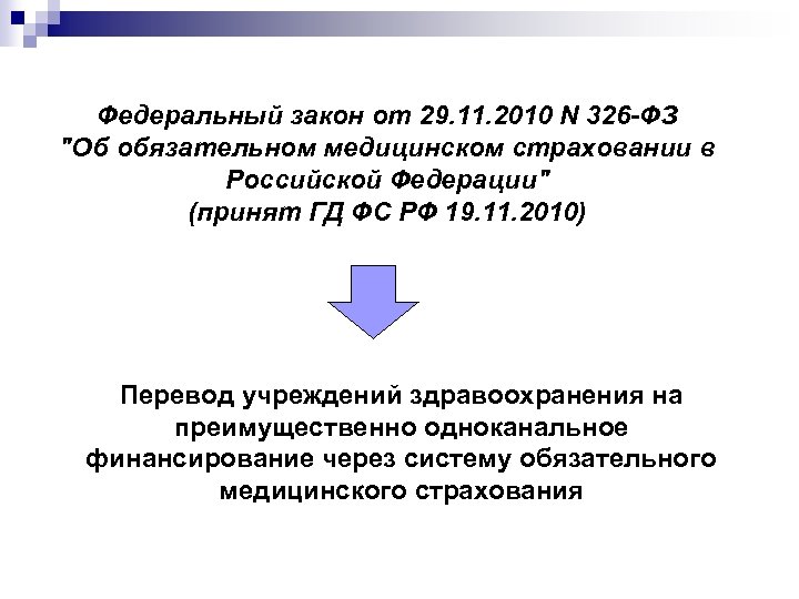 Федеральный закон от 29. 11. 2010 N 326 -ФЗ "Об обязательном медицинском страховании в
