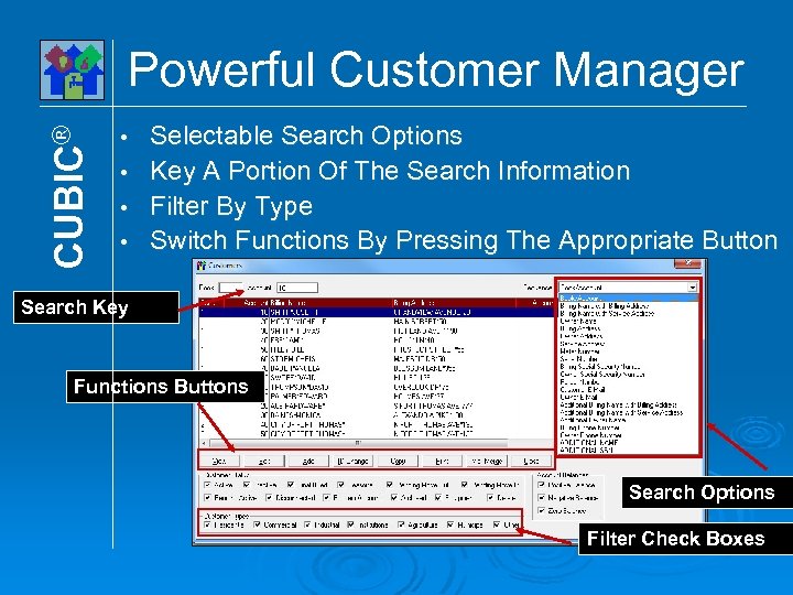 CUBIC® Powerful Customer Manager Selectable Search Options • Key A Portion Of The Search