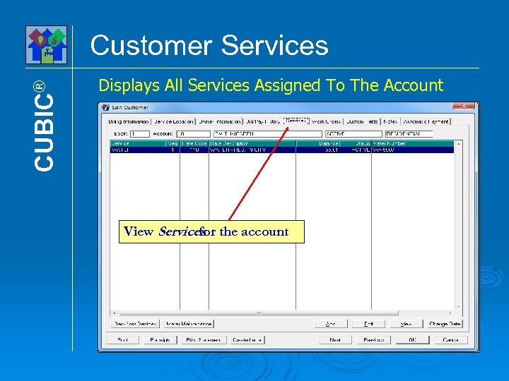 CUBIC® Customer Services Displays All Services Assigned To The Account View Services the account